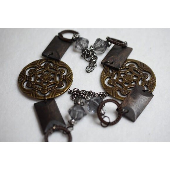 Vintage Chunky Boho Wood Acrylic Lt. Blue Beaded Statement 30 Inch Necklace - Picture 2 of 2